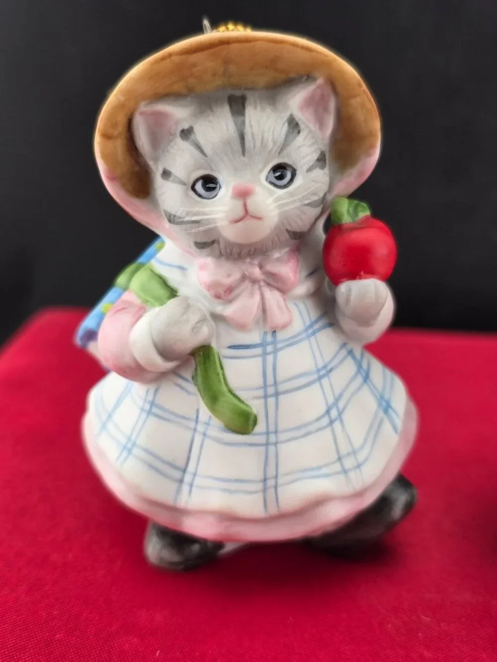 Kitty Cucumber Figurine Set Of 2 - 1988 B. Shackman - Porcelain Cat Ornaments